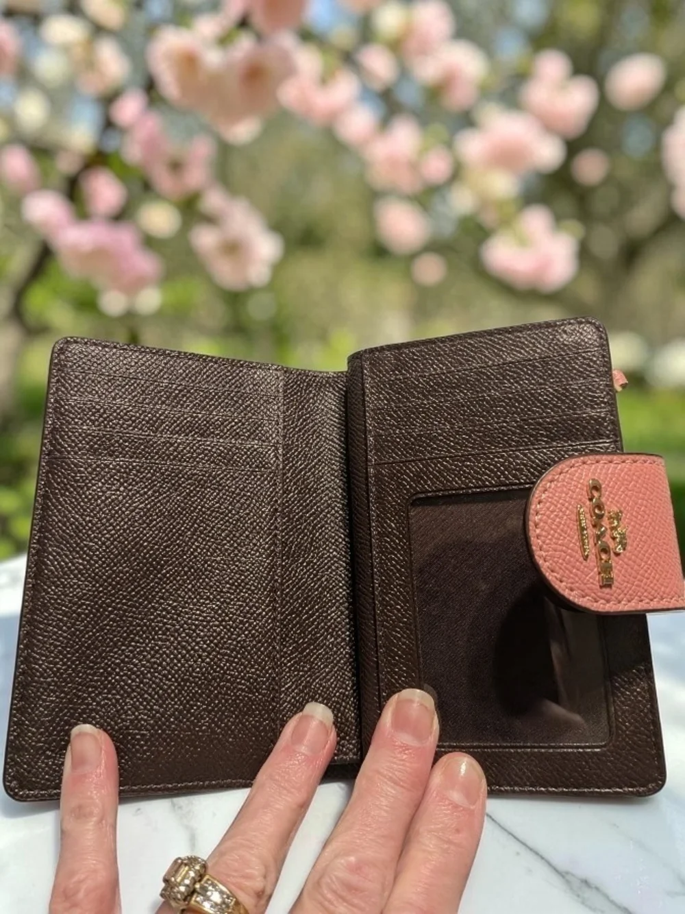 NWOT Coach Pink Saffiano Leather Compact Wallet